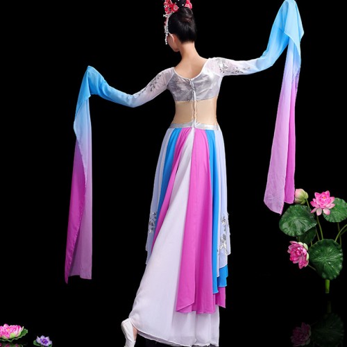 Chinese folk dance dress for women girls purple with blue gradient Waterfall sleeve queen classical dance performance costume Chinese fairy hanfu Xiangyun ancient dance clothes